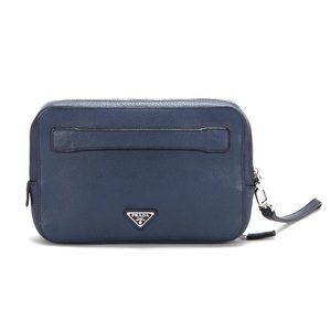 Prada Saffiano Leather Travel Organizer Double Zippered Blue & Burgundy